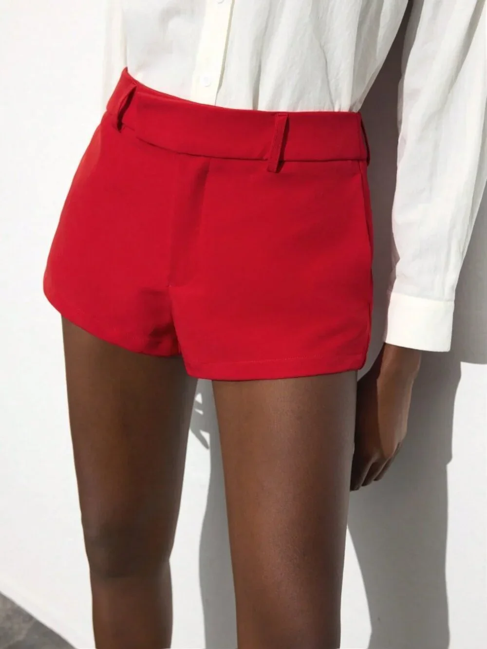 Red Casual Women's High Waist Wide Leg Drawstring Shorts